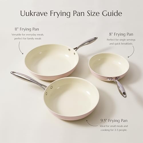 Nonstick Ceramic Frying Pan Set (Pink / 8"+9.5"+11")