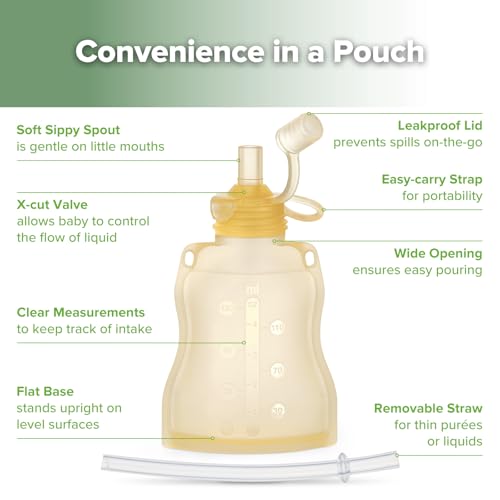 Refillable Silicone Baby Food Pouch (Yellow / 4-Pack)