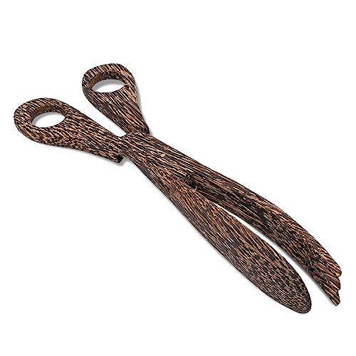 Hand Carved 10 Inch Palm Wood Scissor Tongs (Black)
