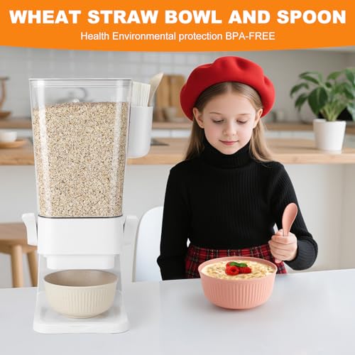 Cereal Dispenser Countertop 2 Pack with Bowls Spoons Cutlery Box (White)