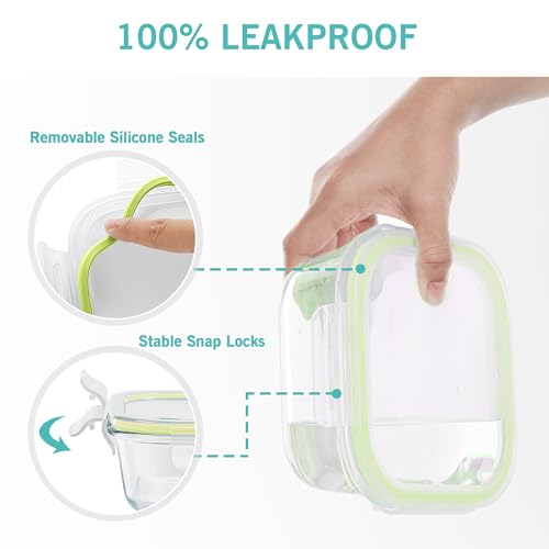 8 Pack Glass Food Storage Containers with Airtight Lids (Grass Green)