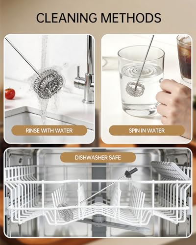 Rechargeable Milk Frother Handheld with Stand (Stand Black)