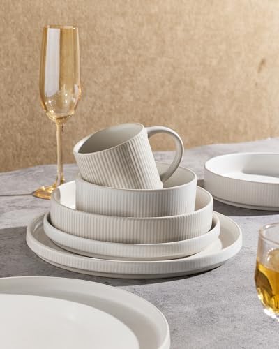 Star Stoneware Dinnerware Sets with Pasta Bowls (Matte White)