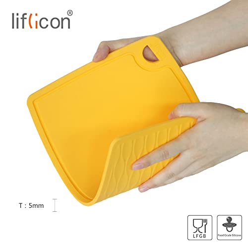 Thick Cutting Boards for Kitchen Silicone Chopping Board Set of 2 Mid 12.6'' x 9.1” (S+M / Yellow)