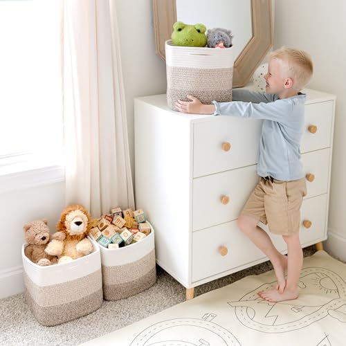 Storage Cubes 11 Inch Cotton Rope Woven Baskets for Organizing (3-Tone Brown)