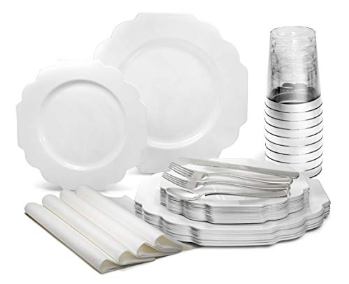 OCCASIONS Disposable Plastic Plates for 40 Guests (320 Piece (40 Guest) / H. Imperial White)