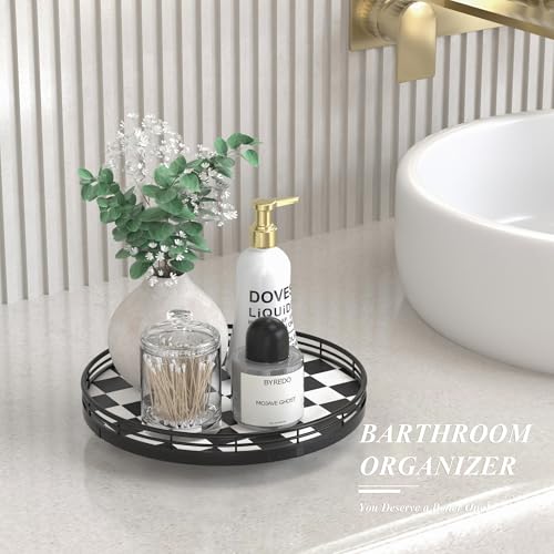 10 Inch Black and White Checkerboard Lazy Susan with Oak Base (Black & White / 10 inches)