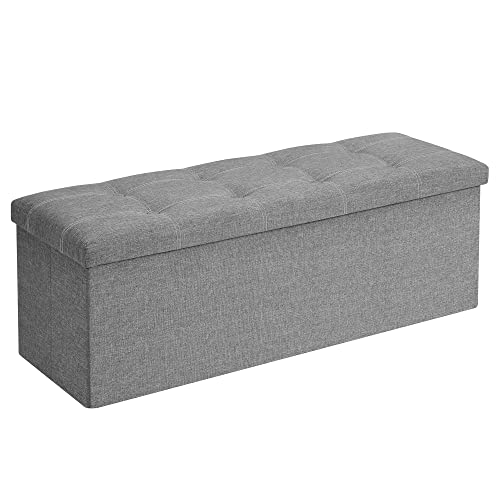 Ottoman Storage Bench (Light Gray + White / 15"D x 43"W x 15"H (without Flipping Lid))