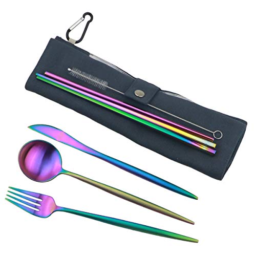 Reusable Travel Utensils (Blue Pouch / Rainbow-C)