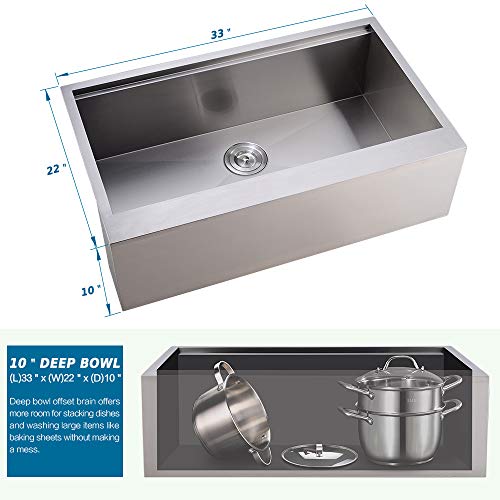 33 Inch Farmhouse Sink Workstation (33"L x 22"W x 10"D / Stainless Steel (Flat Apron))