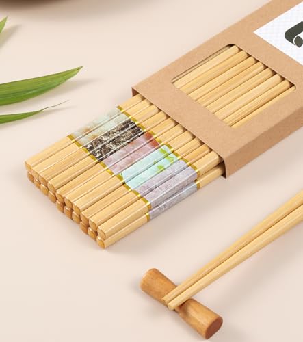 10Pairs Bamboo Chopstick Reusable Wooden Chop Sticks Washable Chinese Style 9.5Inch (Style 2 - 10 Pairs - 9.5 inches)