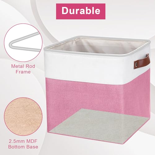 Collapsible Fabric Storage Cubes 11x11 Cube Storage Bins (Pink / Off-White / Cube - 11"x11"x11")