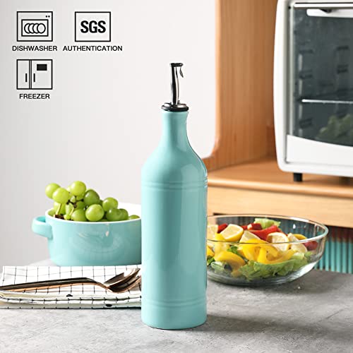Sweejar Large Ceramic Olive Oil Dispenser Bottle (24 oz, Set of 1 / Turquoise)