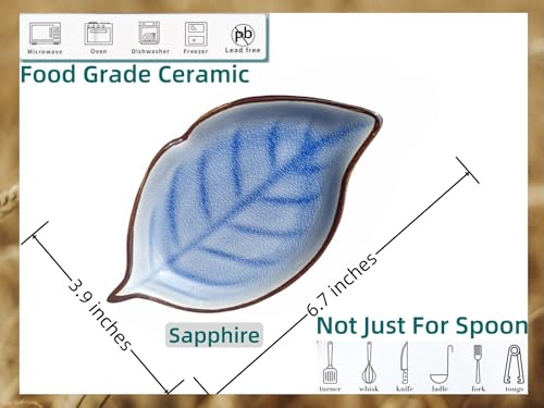 Ceramic Spoon Rest for Stove Top & Kitchen Counter Cooking Spoon Holder for Stove (A, Sapphire)