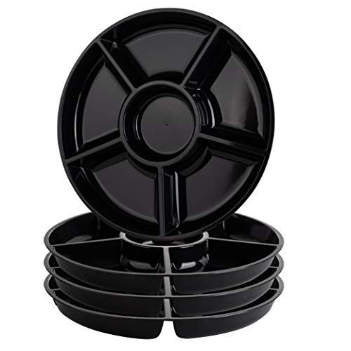 6 Sectional Round Plastic Serving Tray (Black)