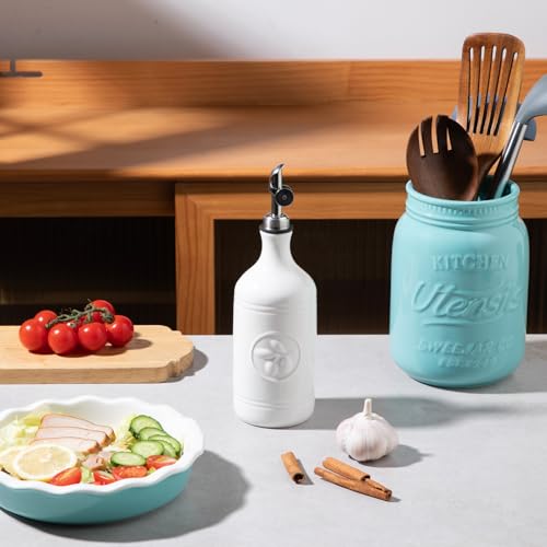 Sweejar 16 Oz Ceramic Olive Oil Dispenser Bottle (White / 16 Oz(Silver Spout))