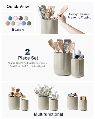 Utensil Holder for Kitchen Counter (Oatmeal Greige)