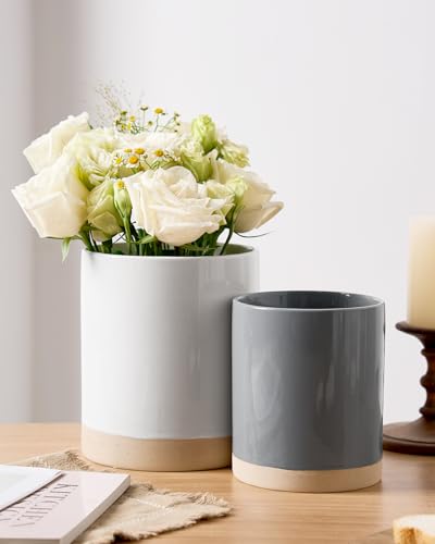 Ceramic Utensil Holder (White and Dark Gray)