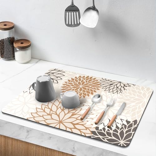 2Pcs Dish Drying Mat & Sink Splash Guard (Brown / 16" X 24" + 24" X 5.5")