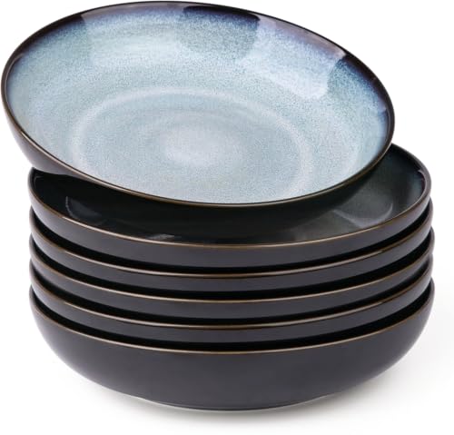 9.0" Ceramic Pasta Bowls Set of 6 (Set of 6 / Gray Blue)