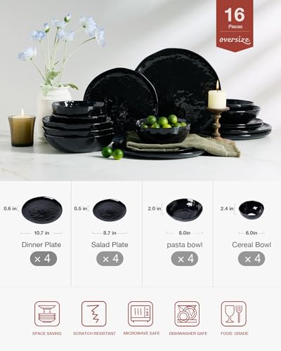 Porcelain Dinnerware Set for 4 (Glossy-black / Set(16pcs))