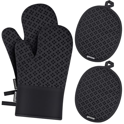 Oven Mitts and Pot Holders 4 Sets (Black)