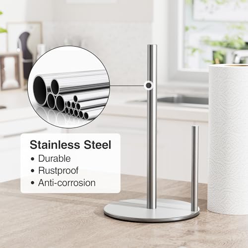 Paper Towel Holder Silver Stainless Steel Kitchen Countertop Roll Organizer