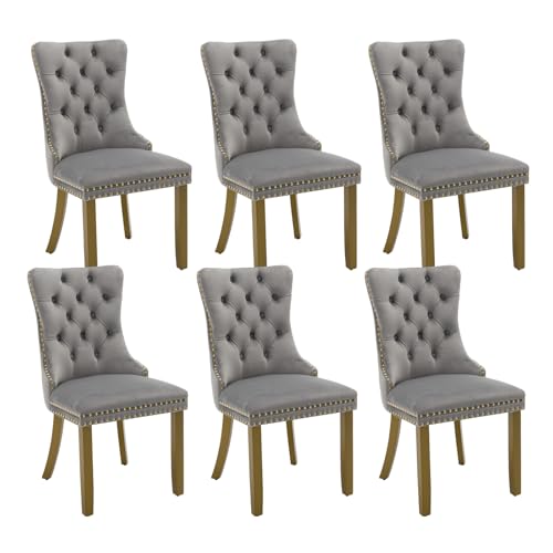 Grey Velvet Dining Chairs Set of 6 (Standard Gray)