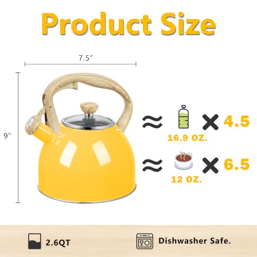 Whistling Tea Kettle for Stove Top (Yellow)