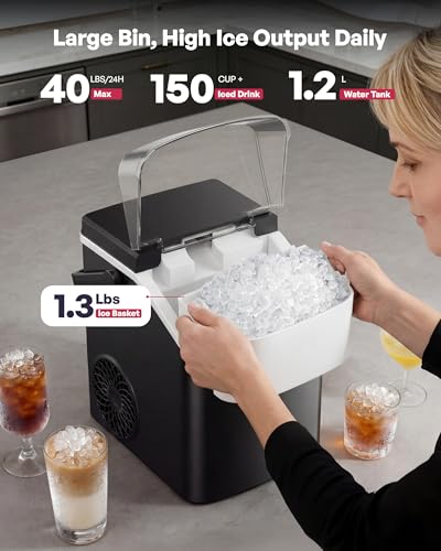 EUHOMY Nugget Ice Maker Countertop with Handle (Dark Black)