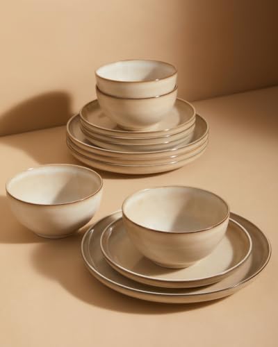 Stoneware Dinnerware Sets for 4 (Mocha Beige / Set (12pcs))