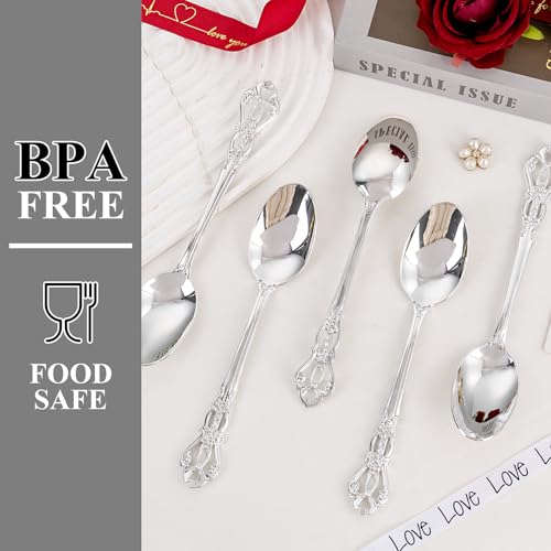 30PCS Silver Plastic Spoons 8.1inch Vintage Soup Spoons for Dinners (30-Silver / Spoons)