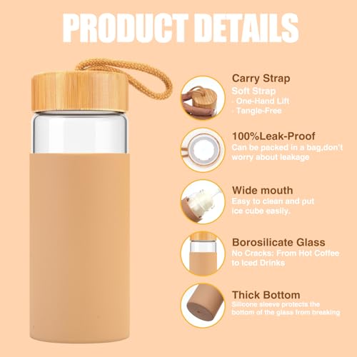 20 oz Glass Water Bottles with Lids (Amber / 20 Ounces)