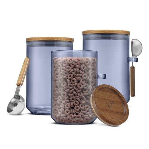 Holden 32oz Stackable Glass Storage Containers with Lids and Scoops (32 Ounce)