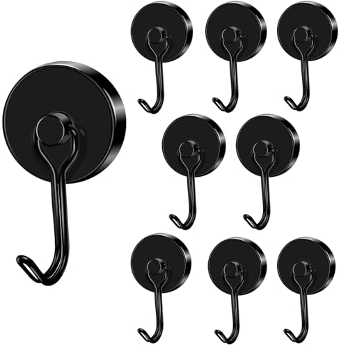 Magnetic Hooks Magnet Hook for Cruise Cabins Fridge 120LBS 8 Pack (Black / 1.26in)