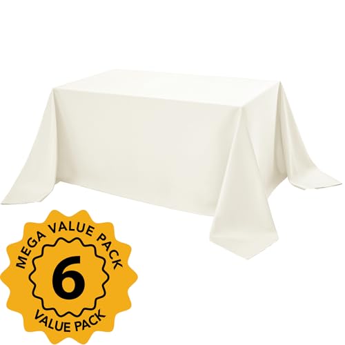 6 Pack Ivory Tablecloths for Rectangle Tables (Ivory / 90x156 In, 6 Pack)