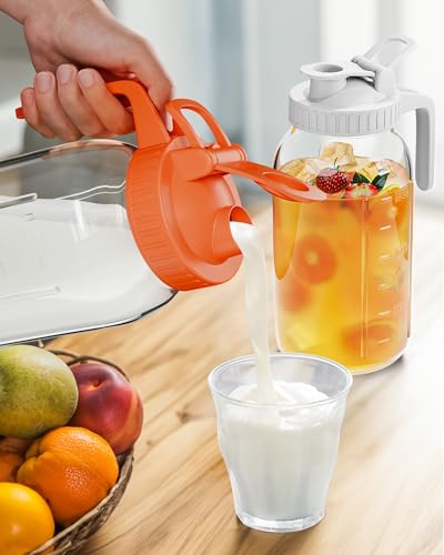 Mason Jar Pitcher Set of 2 (White & Orange / 64 Ounces)