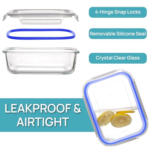 5 Pack 35oz Glass Food Storage Containers with Lids (Blue / 35oz)