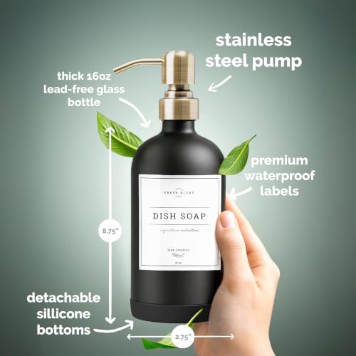 Black Glass Soap Dispenser (Matte Black Bottle / Brushed Brass Pump)