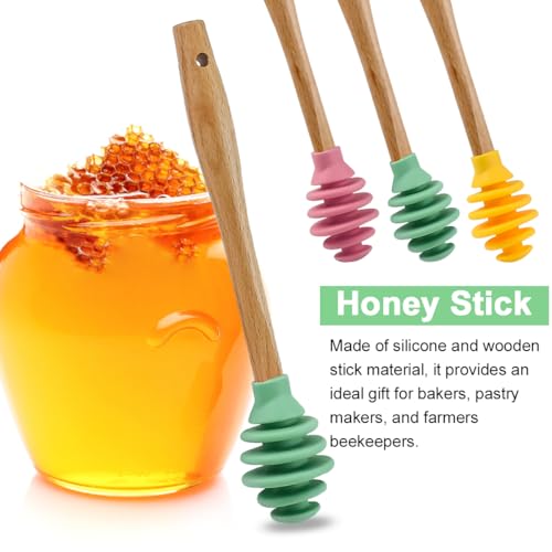 3 Pack Silicone Honey Dipper Sticks (Yellow/Pink/Green)
