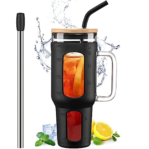 Glass Tumbler with Lid and Straw (Black / 46 Ounces)