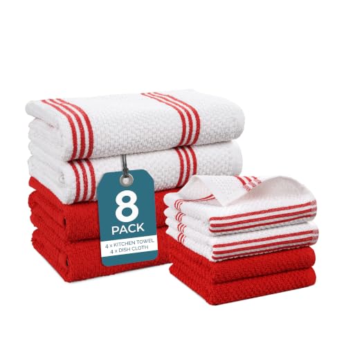 Kitchen Towel Set 8 Pc (Terry - Red / Kitchen Towel Set - 8 Pack)