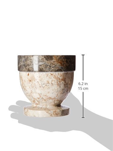 Handcrafted Mortar and Pestle Solid Marble Grinder for Spices and Herbs Artisan Carved from Yushan Marble Elegant and Durable for Everyday Cooking (Beige and Charcoal / 5.9" Diam. x 5.9" H)