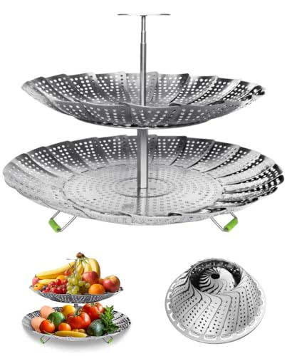 2 Layer Vegetable Steamer Basket for Pot (stainless silver)