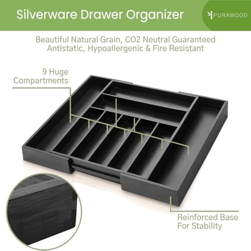 Bamboo Drawer Organizer (Black / 9 Slot)