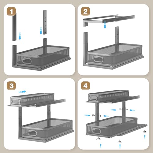 2 Pack 21IN Depth Under Sink Organizer With Next (Gun Gray / 2 Pack-21"Dx12.4"-16.5"H)