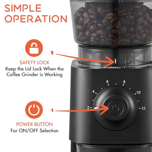 Conical Burr Coffee Grinder Electric (Black)