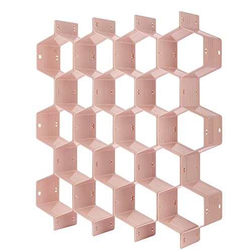 Drawer Divider Organizer Adjustable DIY Grid Honeycomb Drawer Divider for Underwear Belt Scarf Socks Pink (Pink)