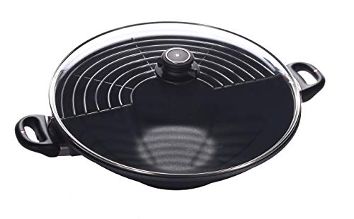 14" (7 Qt) Nonstick Induction Wok HD Nonstick Diamond Coated Aluminum Wok, Includes Lid - PFOA Free, Dishwasher Safe and Oven Safe Grey… (14 Inch (36 cm, 7 Quart) / Gray)
