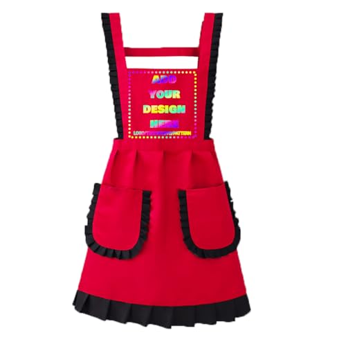 Personalized Custom Aprons Custom Adjustable Kitchen Cooking Aprons Hair Stylist Cafe Work Aprons For Men And Women (Black Red)